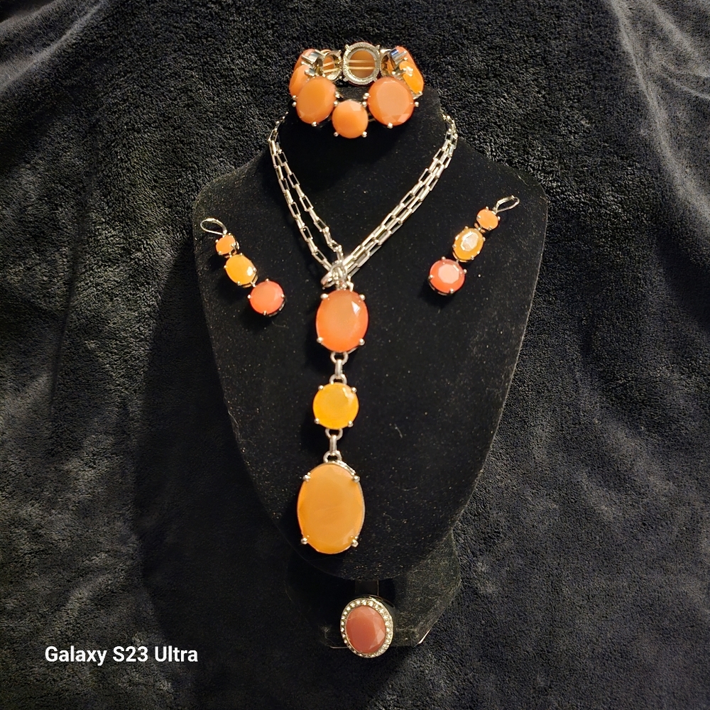 3 Tone Orange and Silver Jewelry Set